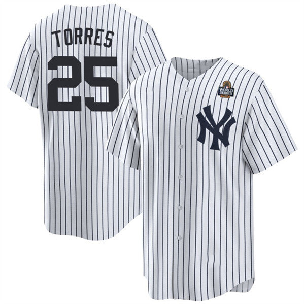 New York Yankees #25 Gleyber Torres White BFRAILEY 2024 World Series With Name Cool Base Stitched Jersey