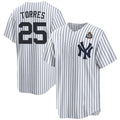 New York Yankees #25 Gleyber Torres White BFRAILEY 2024 World Series With Name Cool Base Stitched Jersey