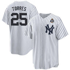 New York Yankees #25 Gleyber Torres White BFRAILEY 2024 World Series With Name Cool Base Stitched Jersey
