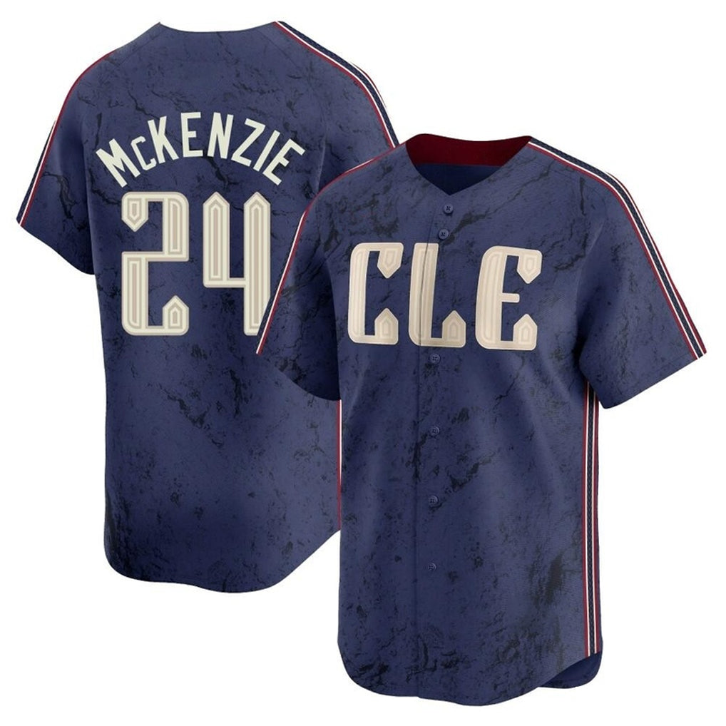 Cleveland Guardians #24 Triston McKenzie Player Navy BFRAILEY City Connect Limited Home Stitched Jerseys