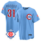 Chicago Cubs #31 Greg Maddux Player Light Blue BFRAILEY 150th Anniversary Home Game Stitched Jerseys