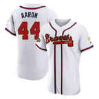Atlanta Braves #44 Hank Aaron Player White Gold BFRAILEY Limited Elite Home Game Stitched Jerseys
