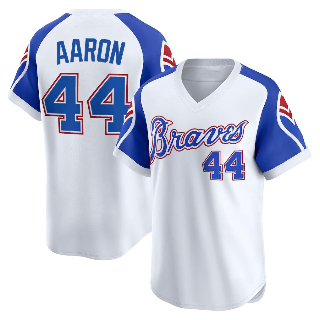 Atlanta Braves #44 Hank Aaron White BFRAILEY Throwback Cooperstown Collection Limited Jersey