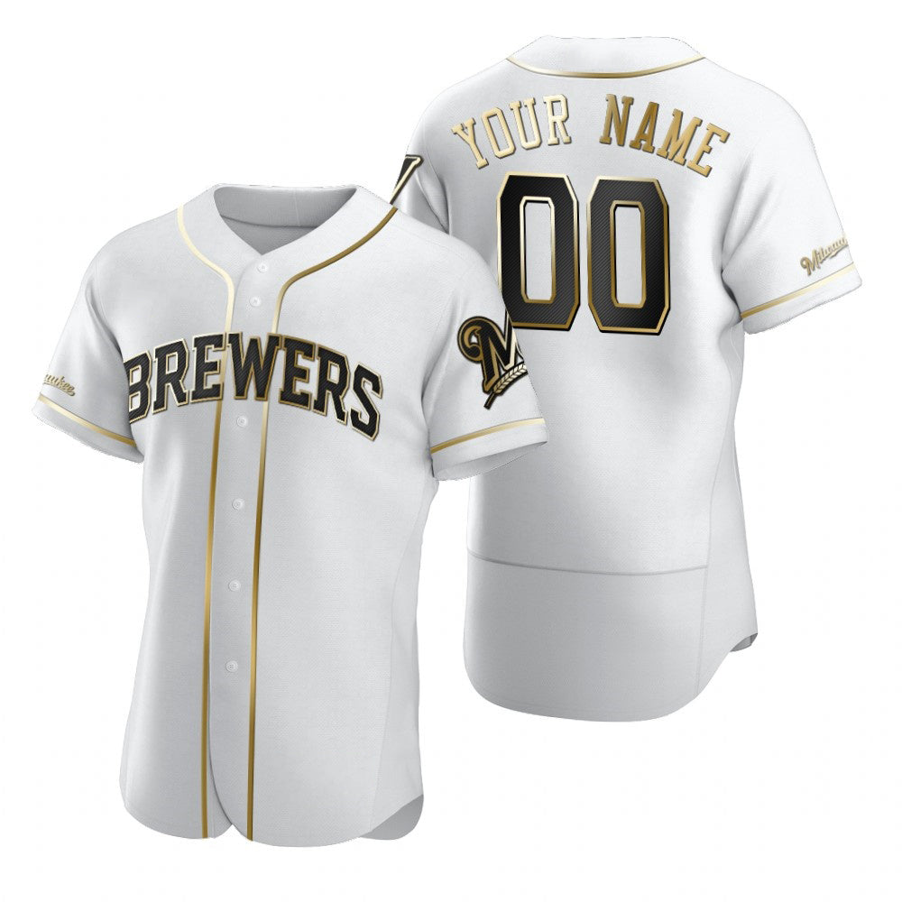 Custom Milwaukee Brewers White BFRAILEY Stitched Flex Base Golden Edition Jersey