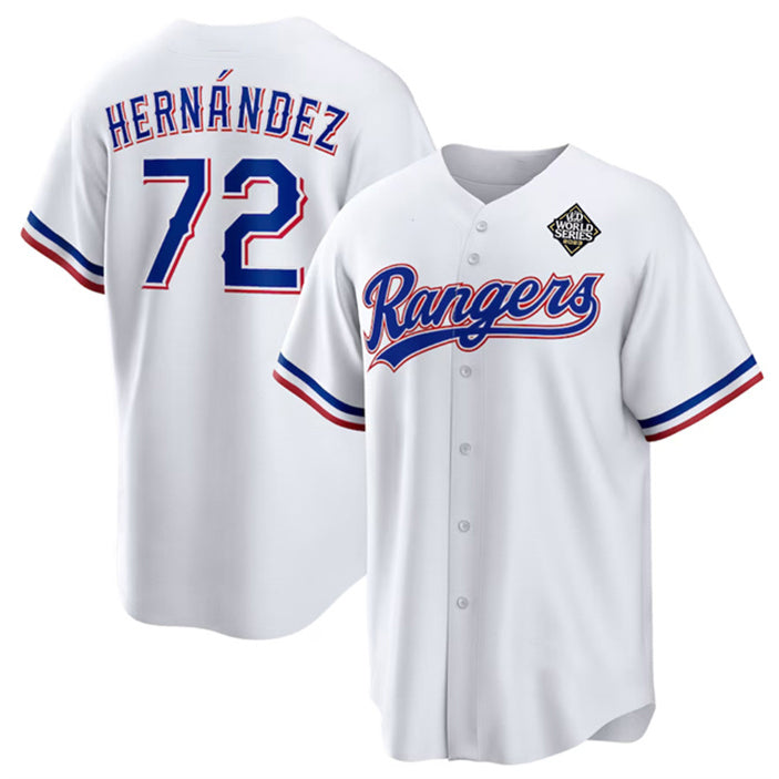 Texas Rangers #72 Jonathan Hern¨¢ndez White BFRAILEY 2023 World Series Stitched Jersey