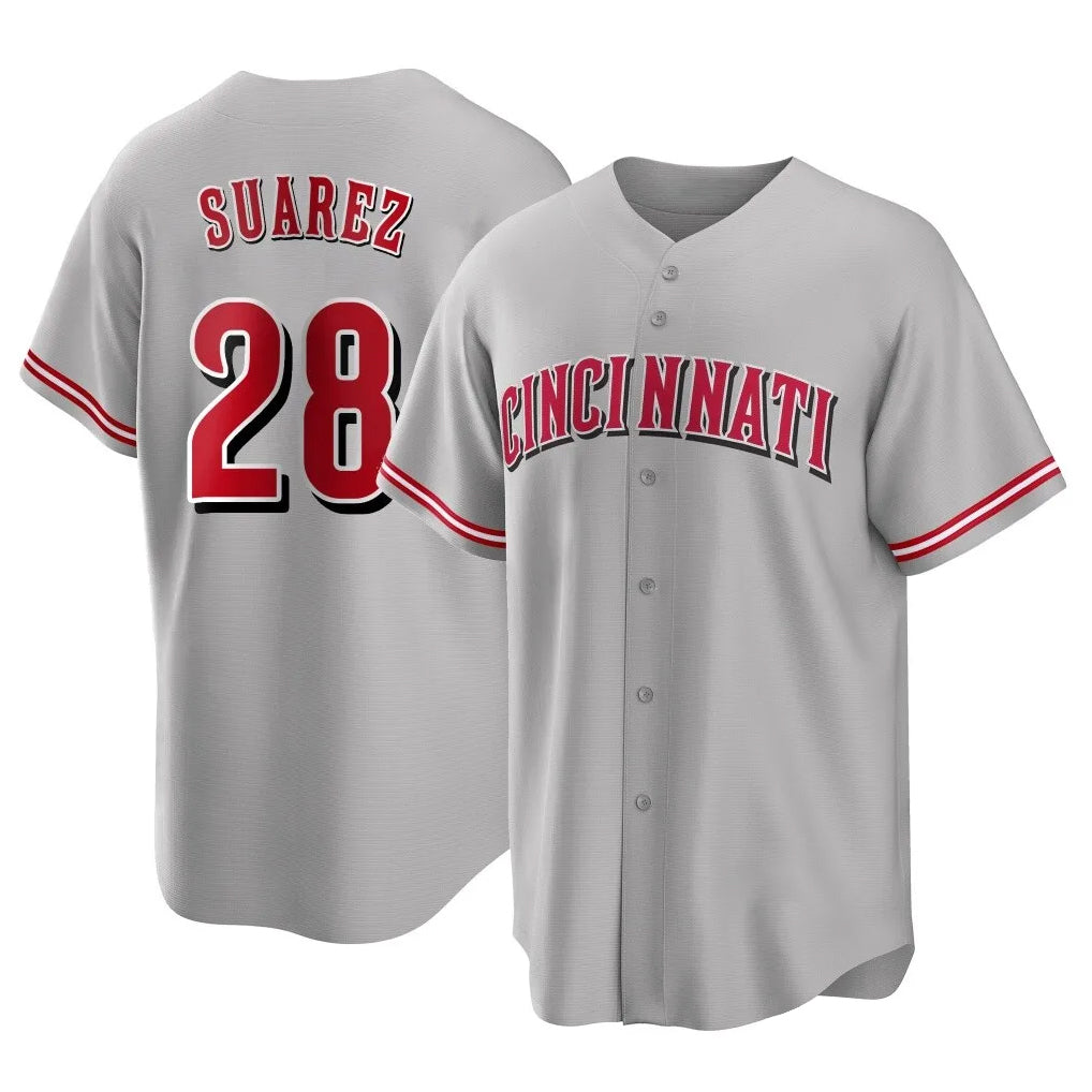 Cincinnati Reds #28 Eugenio Su¨¢rez Player Gray BFRAILEY Home Game Stitched Jerseys